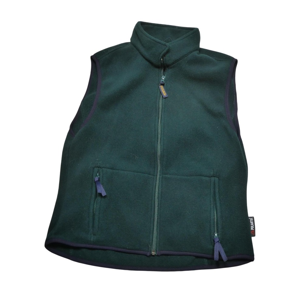 Woolrich Vest Mens Medium Green Fleece Full Zip Polartec Pockets Outdoor Hiking